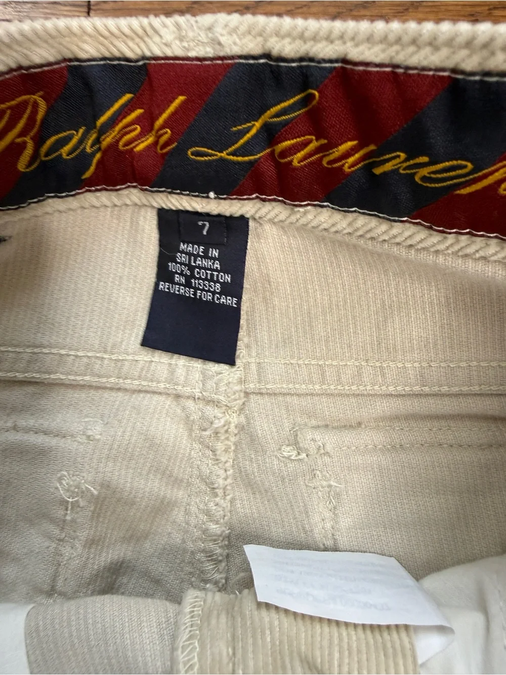 NWT Vintage Y2K Ralph Lauren Girls Low Rise Flare Cream Corduroy Trousers Sz 7